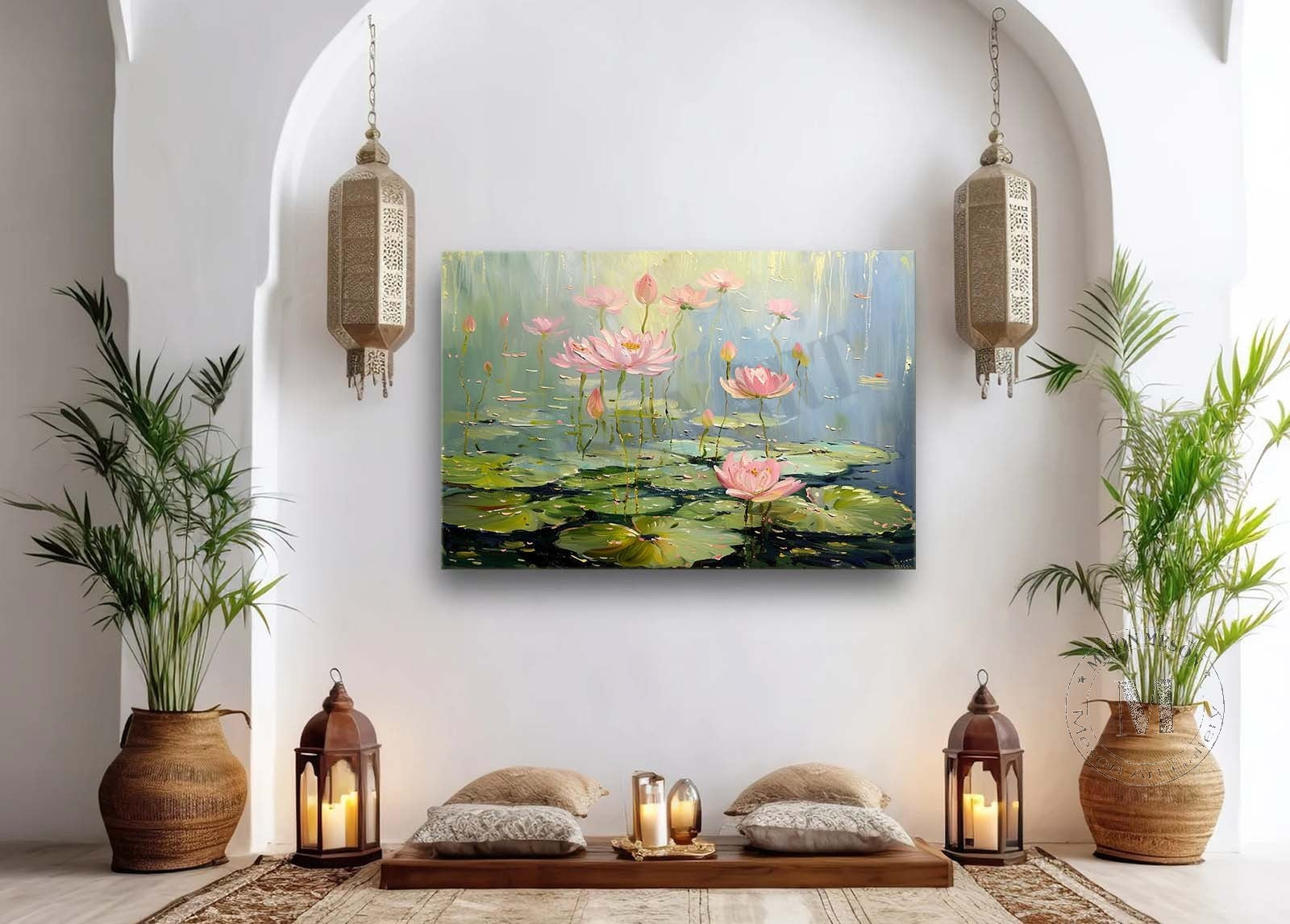 Lotus Flower Canvas Wall Art Decor Green Monet Lotus Flower Art For Sale Monet Lotus Flower Painting