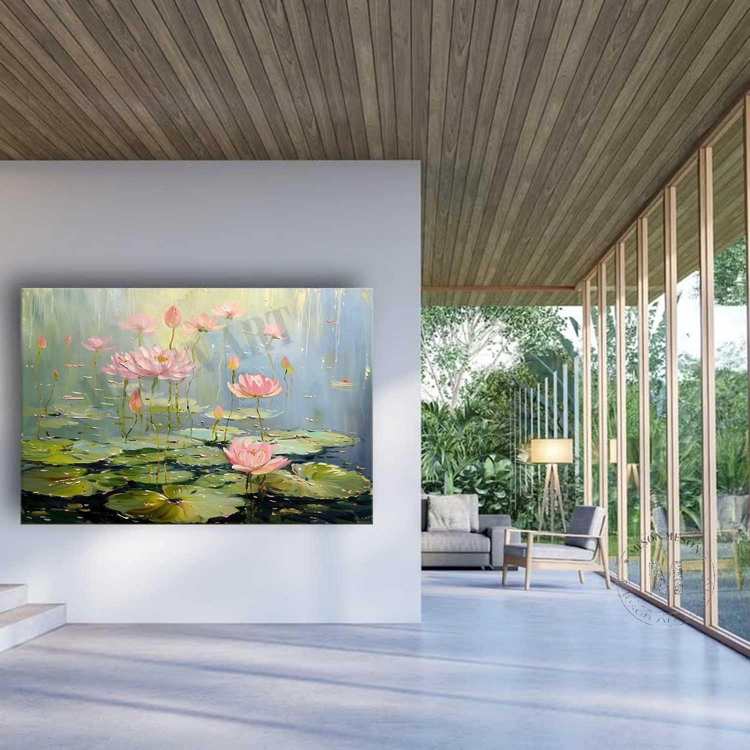 Lotus Flower Canvas Wall Art Decor Green Monet Lotus Flower Art For Sale Monet Lotus Flower Painting