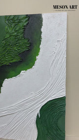 3D Green and White Abstract Canvas Painting Green and White Textured Abstract Art Textured Wall Art