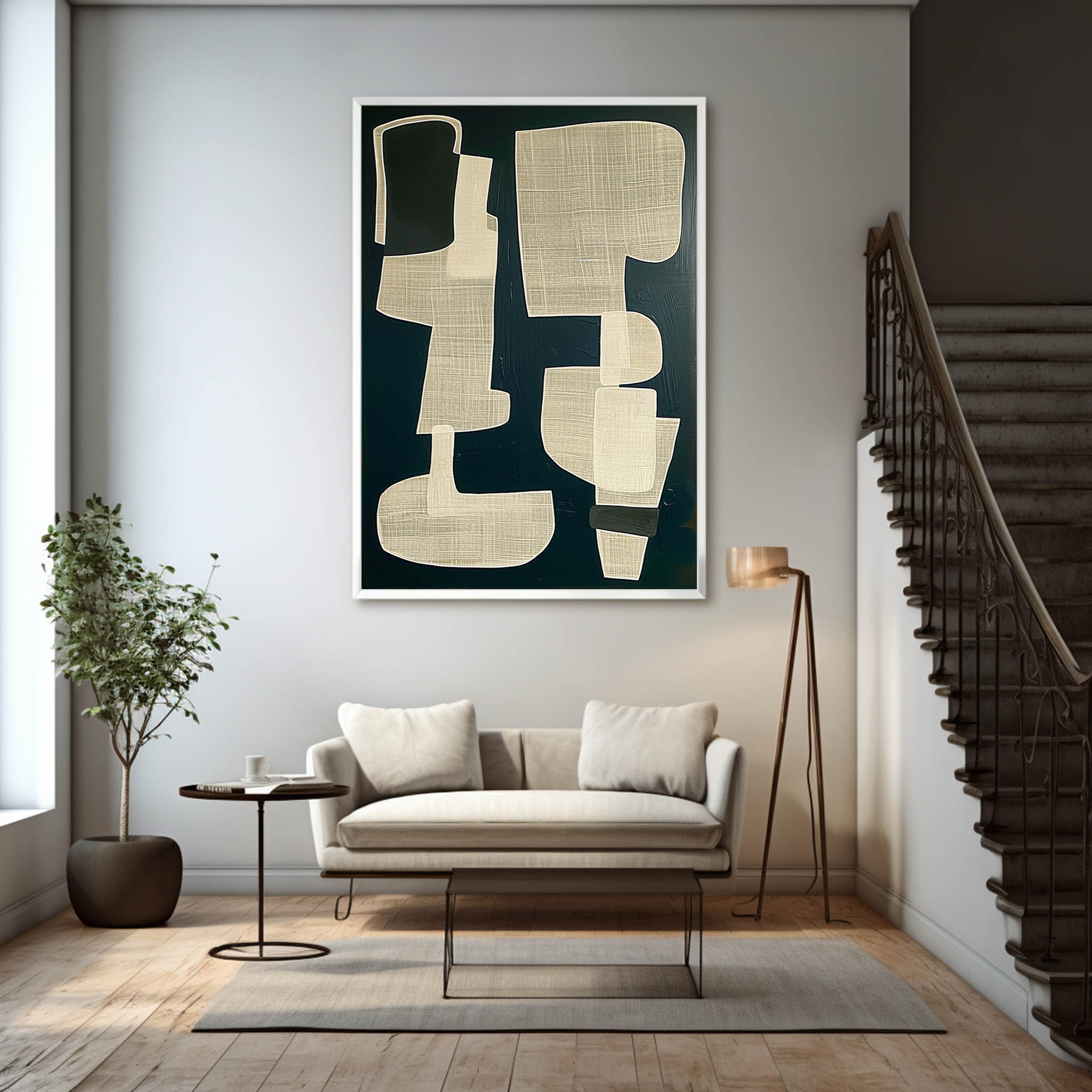 Beige and Black Minimalist Abstract Painting Wabi-Sabi Wall Art Beige and Black Textured Canvas Art