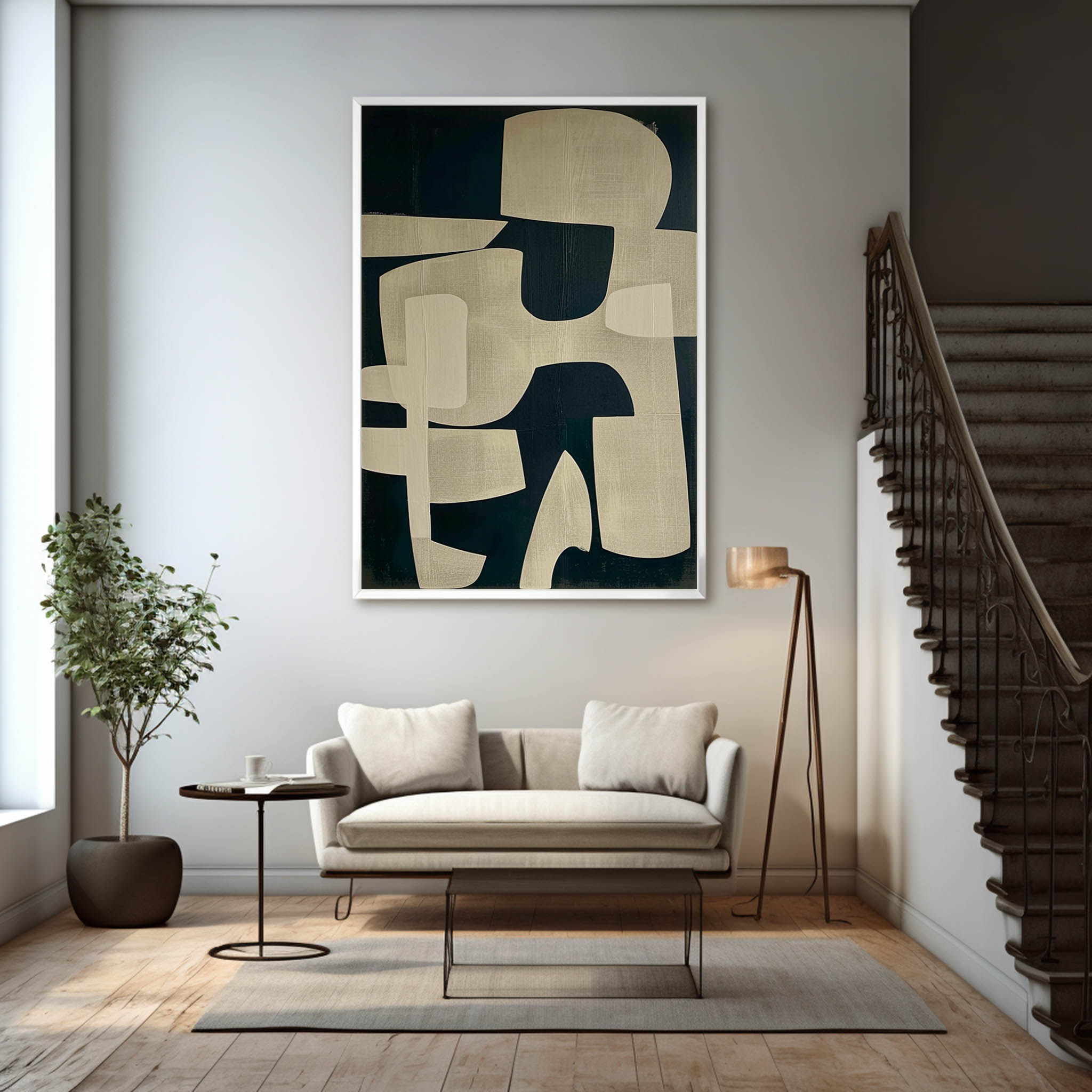 Large Black and Beige Abstract Wall Art Black and Beige Minimalist Canvas Painting Wabi Sabi Art