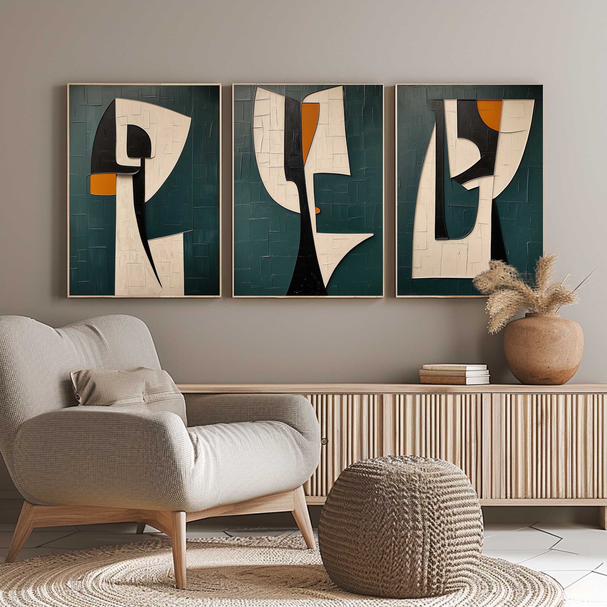 Green Contemporary Minimalist Wall Art 3 Piece Set Green Texture Paintings Green Abstract Canvas Art