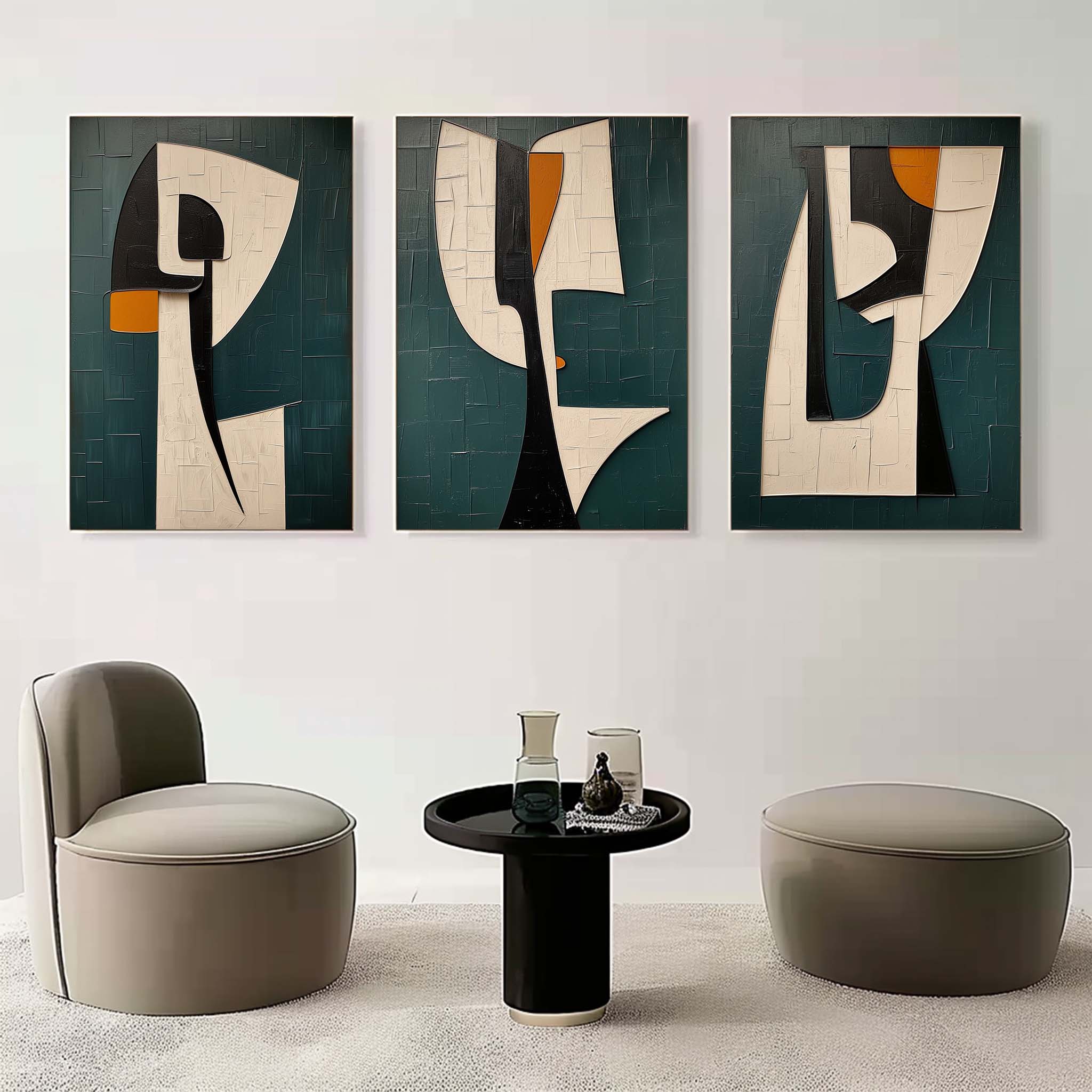 Green Contemporary Minimalist Wall Art 3 Piece Set Green Texture Paintings Green Abstract Canvas Art