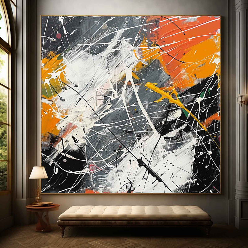 Large Grey and Orange Modern Wall Painting Grey and Orange Abstract Canvas Art for Sale