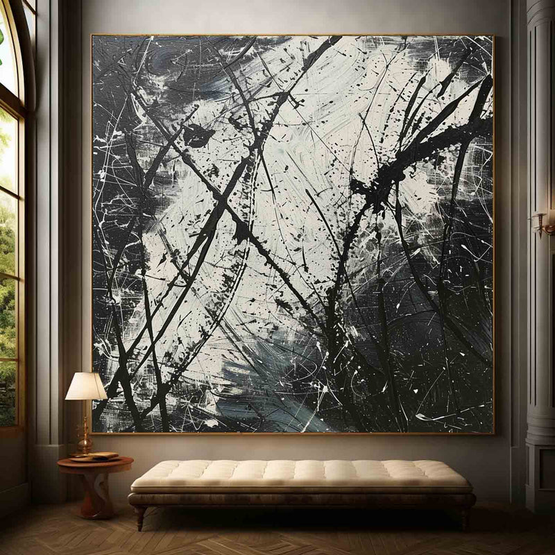 Black and White Expressionism Art Black and White Abstract Canvas Wall Decor Hanging Painting