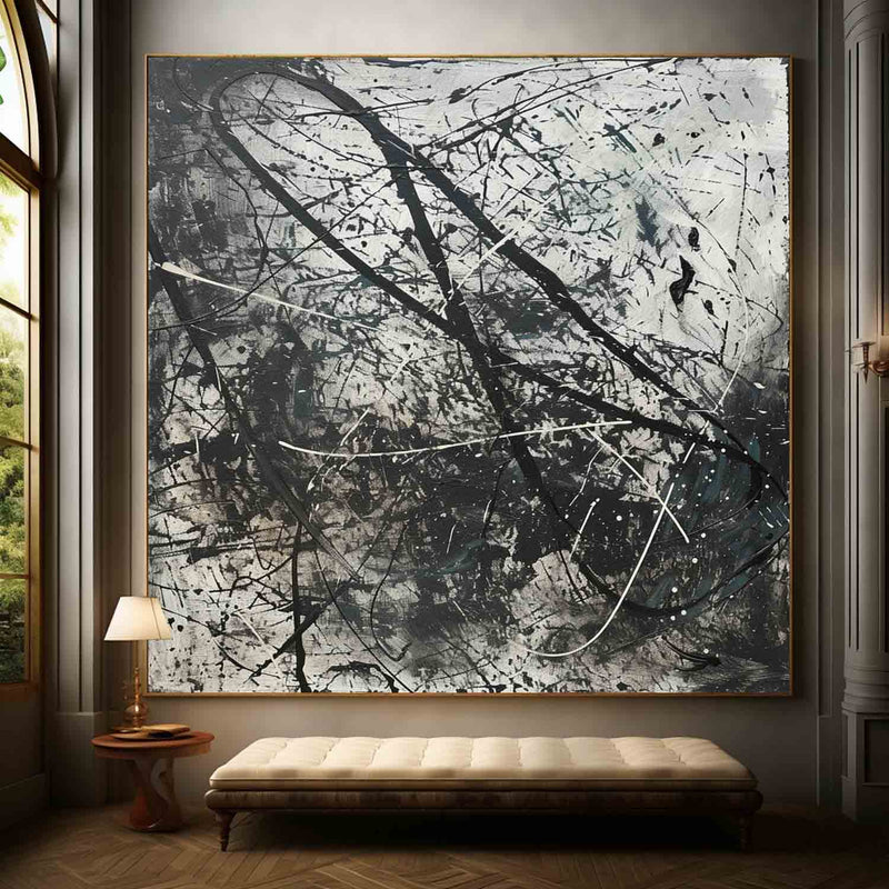 Black and White Contemporary Wall Painting for Sale Black and White Minimalist Oil Painting on Canvas