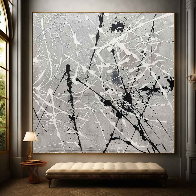 Grey Pollock Abstract Canvas Wall Art Decor Grey Pollock Abstract Oil Paintings for Sale