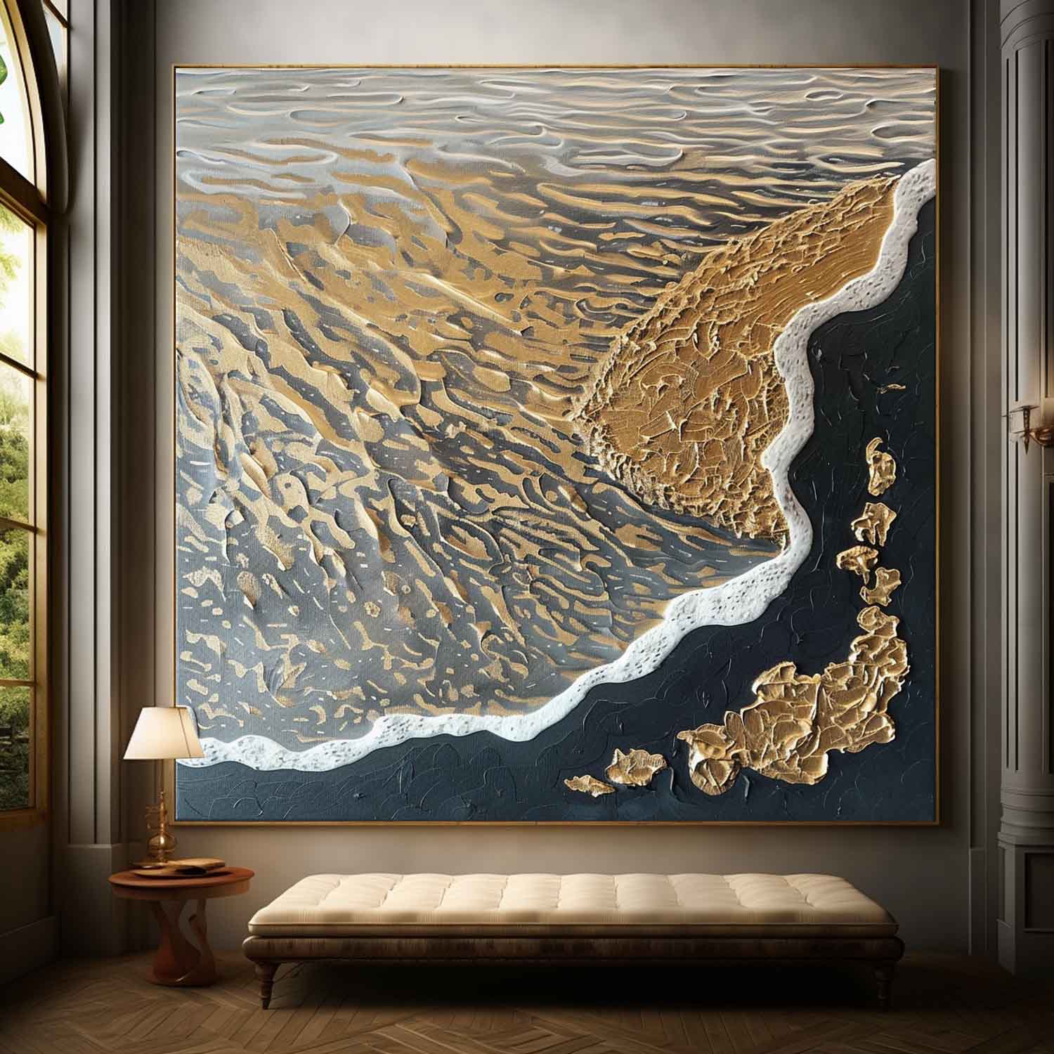 Black and Gold Ocean Waves Beach Wall Art for Sale Gold and Black Ocean Texture Painting Gold Ocean Art