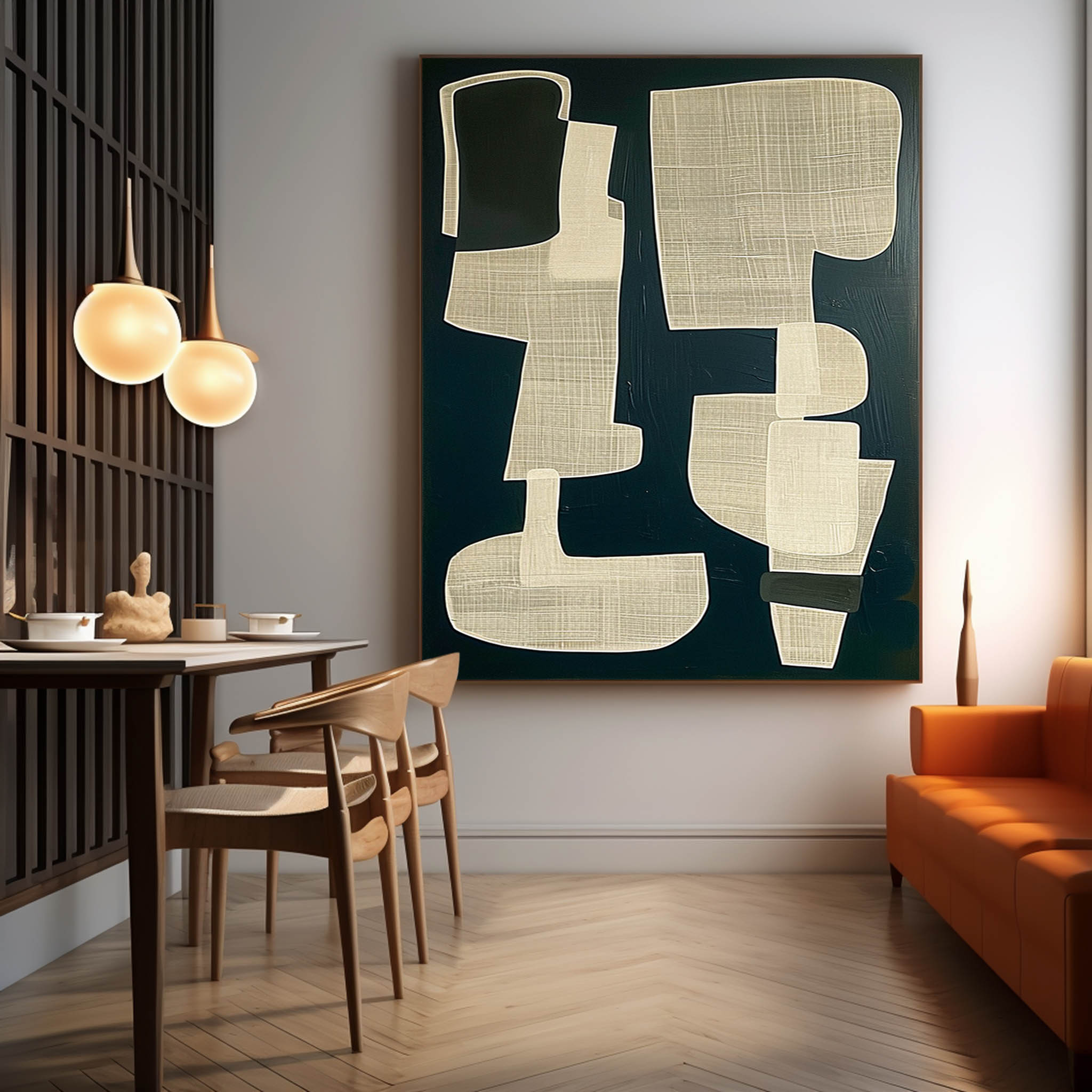 Beige and Black Minimalist Abstract Painting Wabi-Sabi Wall Art Beige and Black Textured Canvas Art