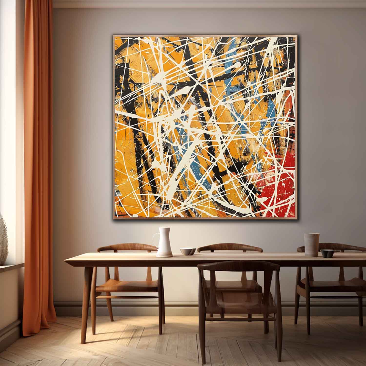 Yellow and White Pollock Abstract Oil Painting Yellow Pollock Abstract Canvas Wall Art Decor