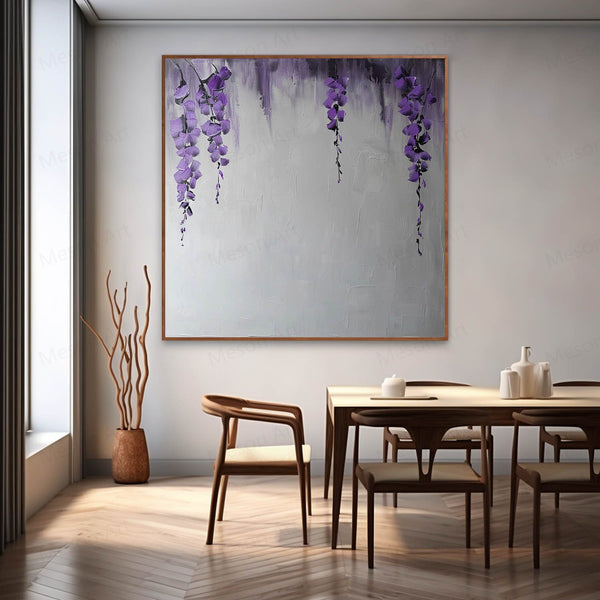 Wisteria Flower Oil Painting for Sale Purple Flower Textured Canvas Art Purple and Gray Flower Wall Art Decor