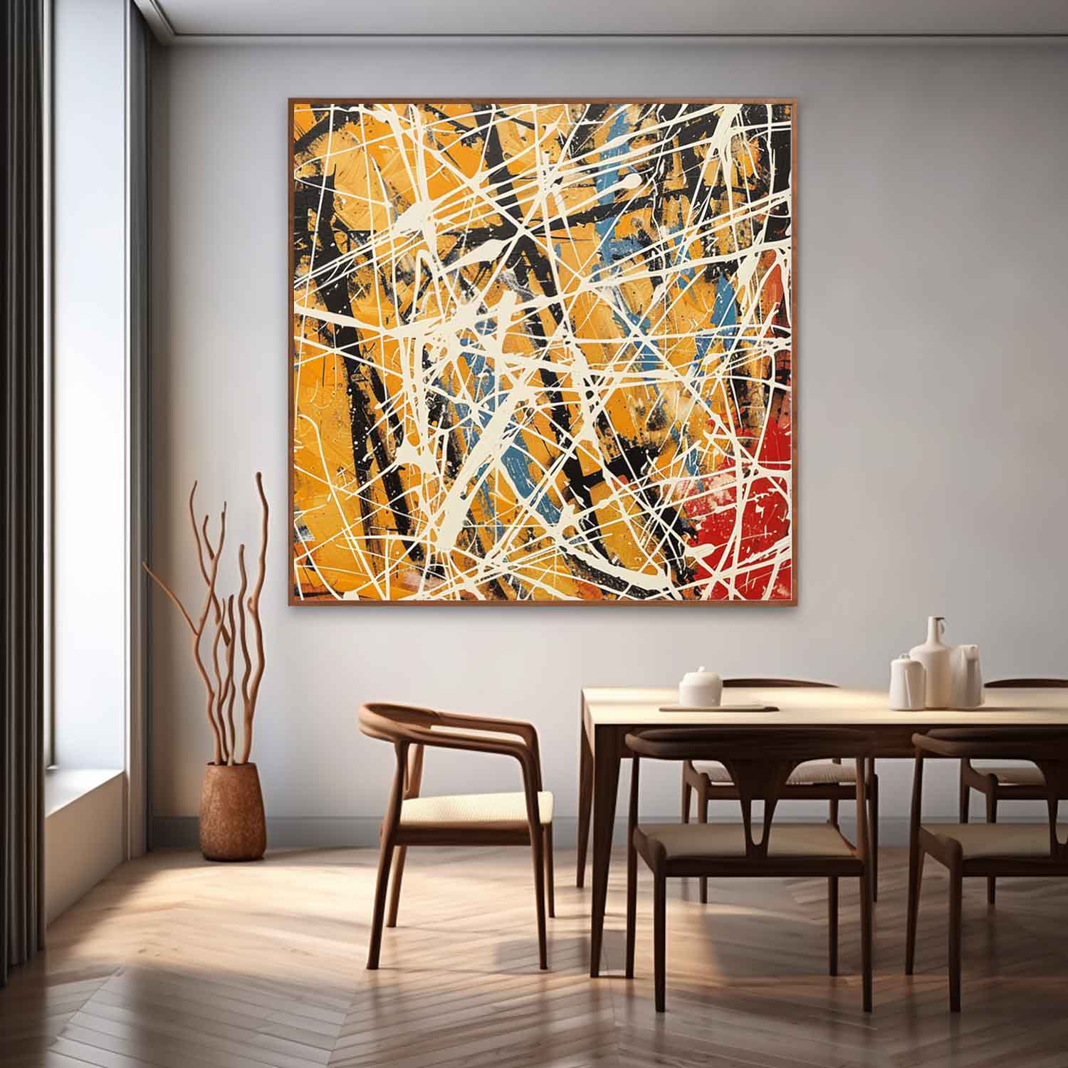 Yellow and White Pollock Abstract Oil Painting Yellow Pollock Abstract Canvas Wall Art Decor