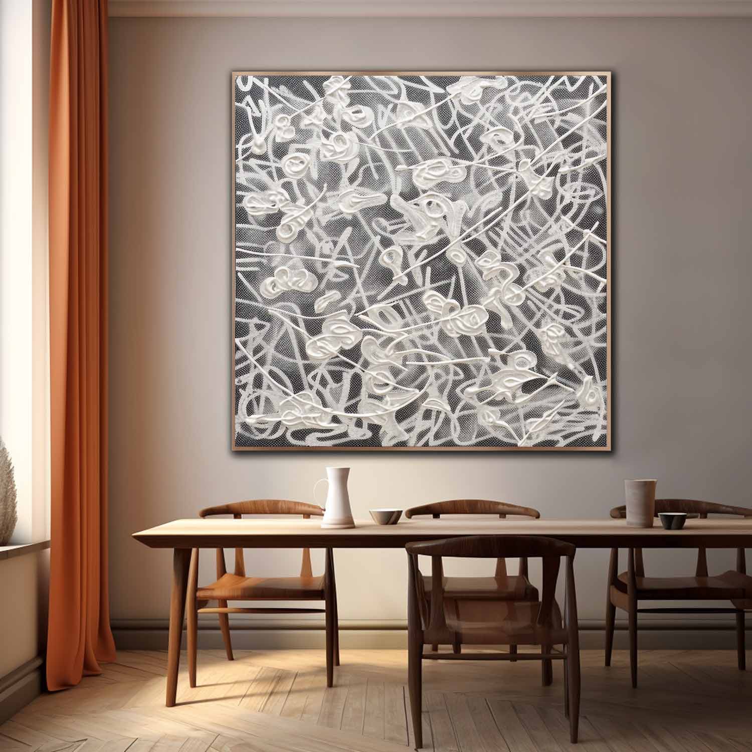 Large Brown and White Abstract Lines Canvas Art White Abstract Lines Oil Painting for Sale