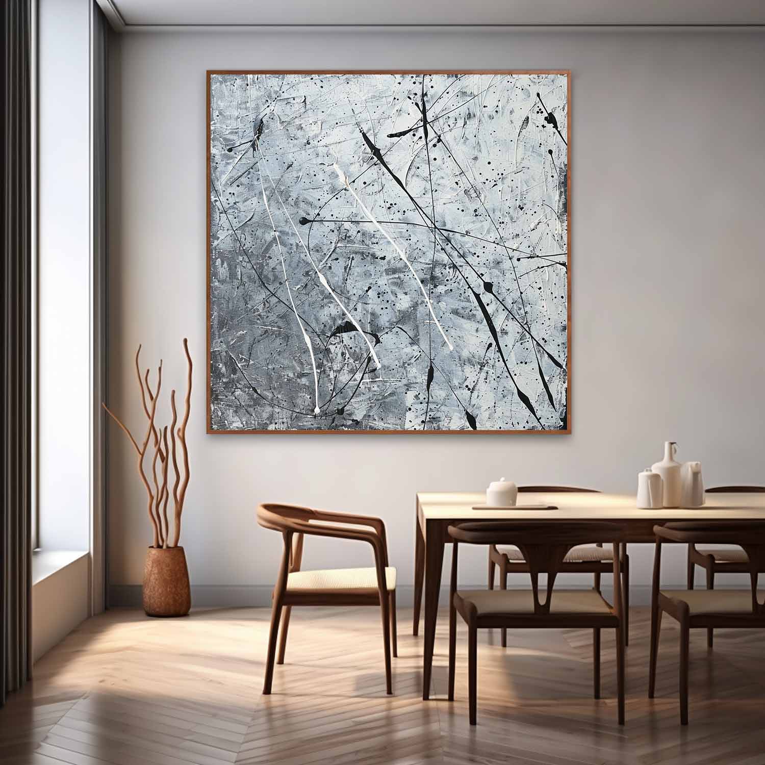 Smoky Grey and White Abstract Canvas Wall Art Decor Modern Grey and White Abstract Wall Paintings for Sale