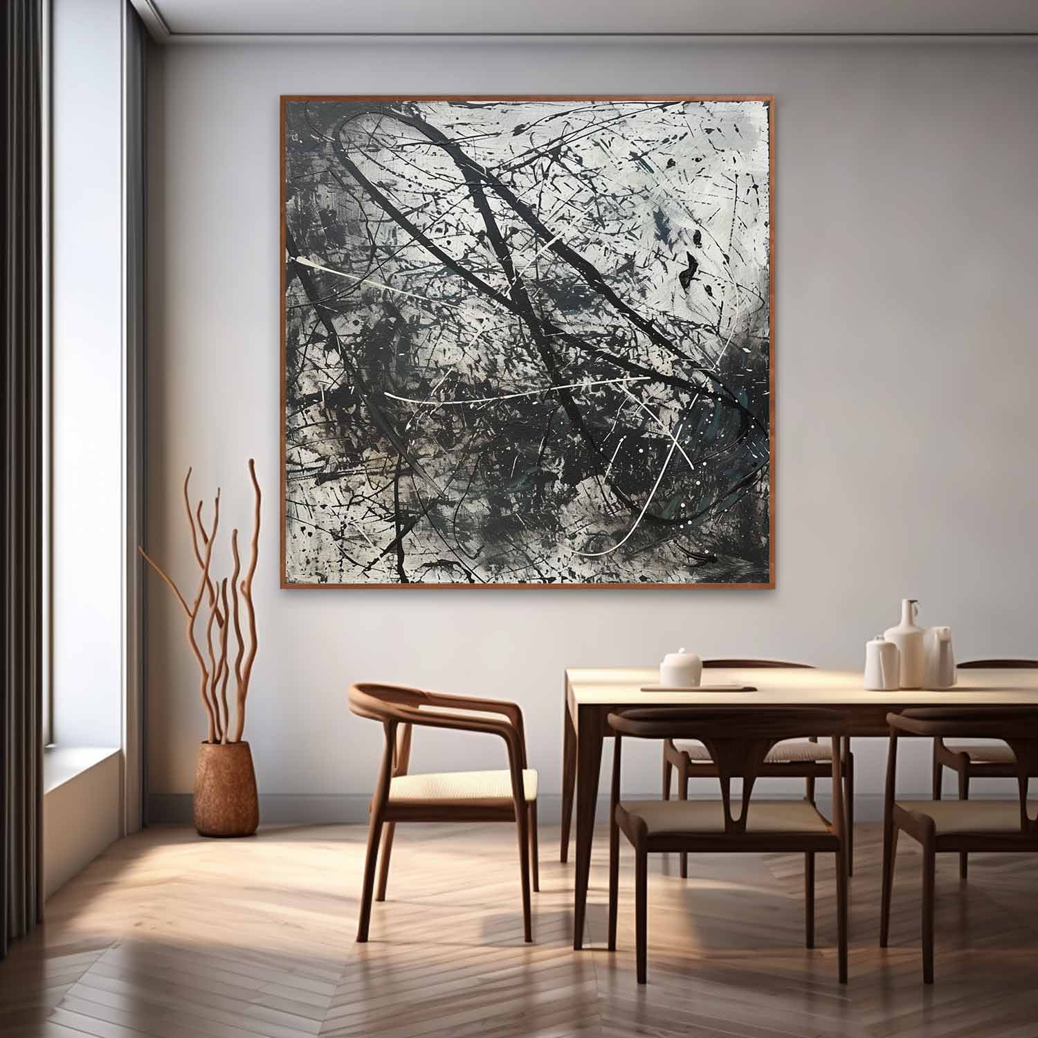 Large Black and White Contemporary Wall Painting for Sale Black and White Minimalist Oil Painting on Canvas