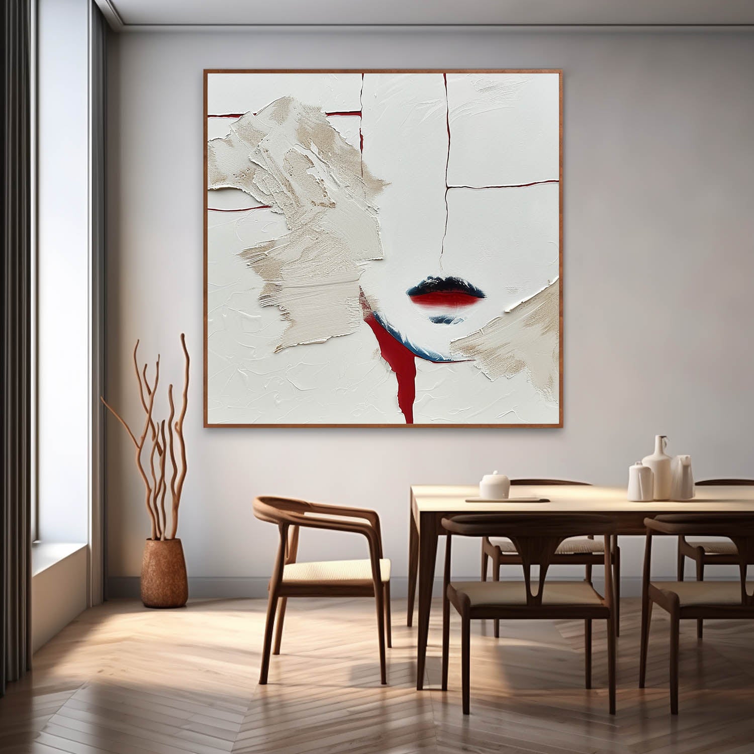 Large Red Lips Abstract Art for Sale Large Red Lips Plaster Texture Canvas Painting Red Lips Wall Art