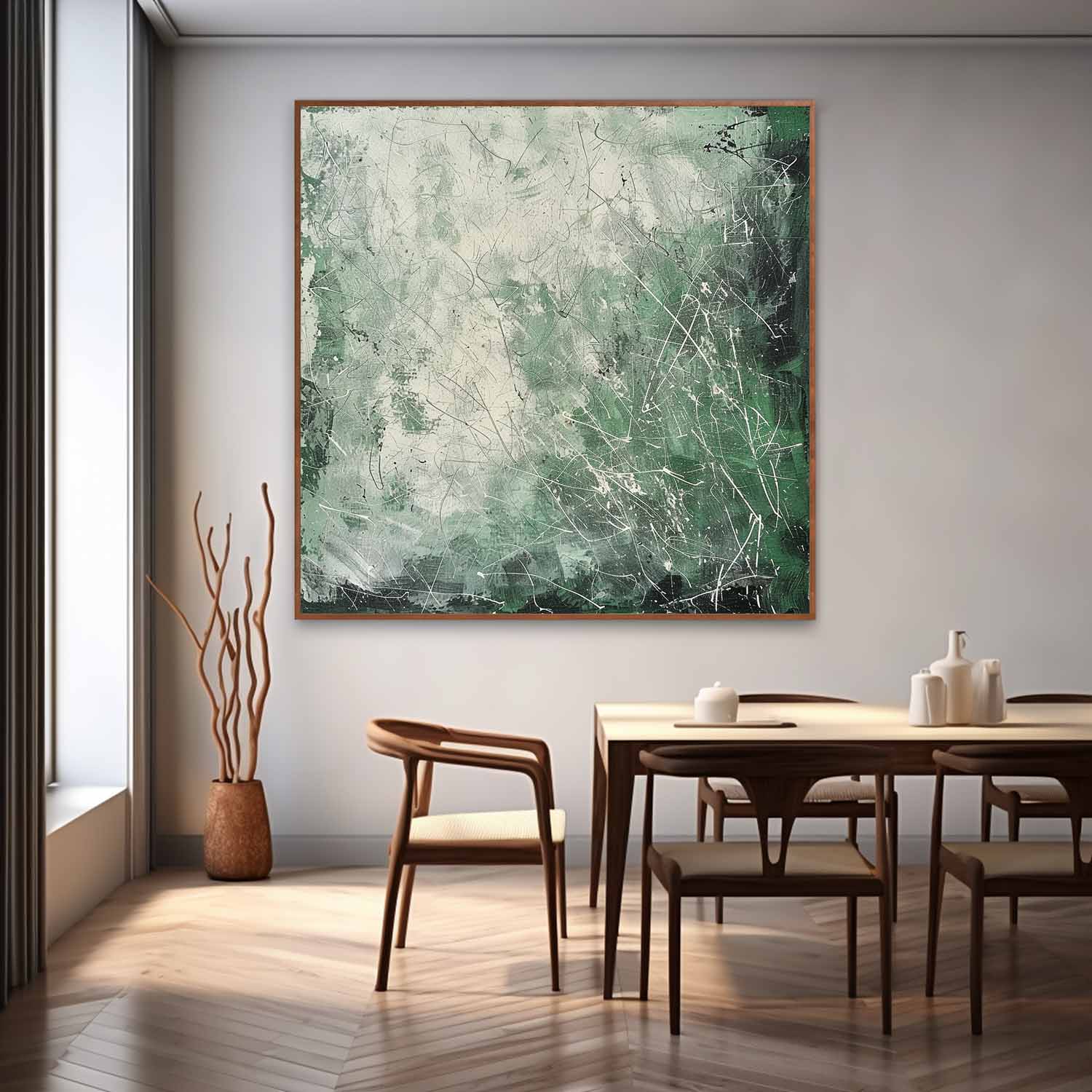 Green Contemporary Lines Wall Decor Painting Green Lines Abstract Canvas Art for Sale