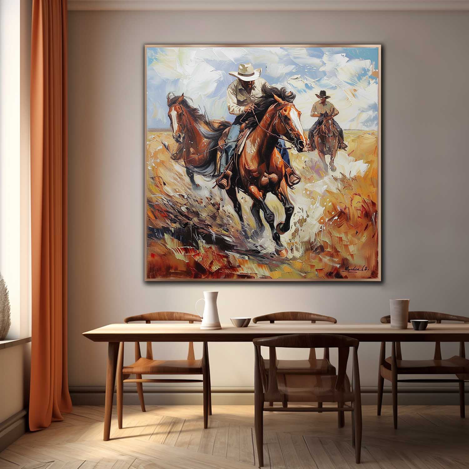 Prairie Cowboy Riding Oil Painting for Sale Modern Prairie Cowboy Riding Oil Painting Canvas Wall Art Decoration