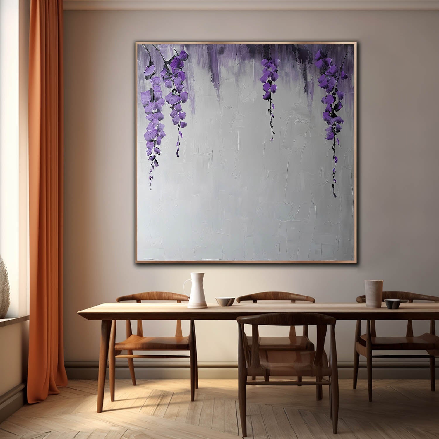 Wisteria Flower Oil Painting for Sale Purple Flowers Textured Canvas Art Purple and Gray Flower Wall Art Decor