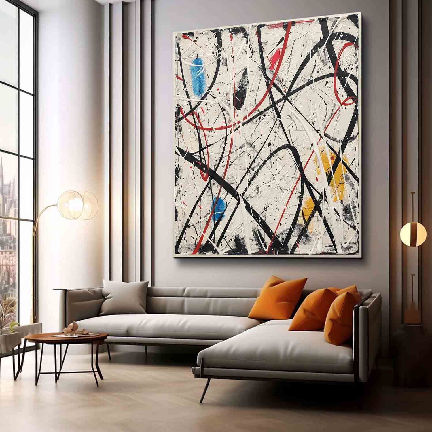 Modern Colorful Abstract Canvas Wall Art Decoration Hanging Painting Colorful Pollock Abstract Oil Painting