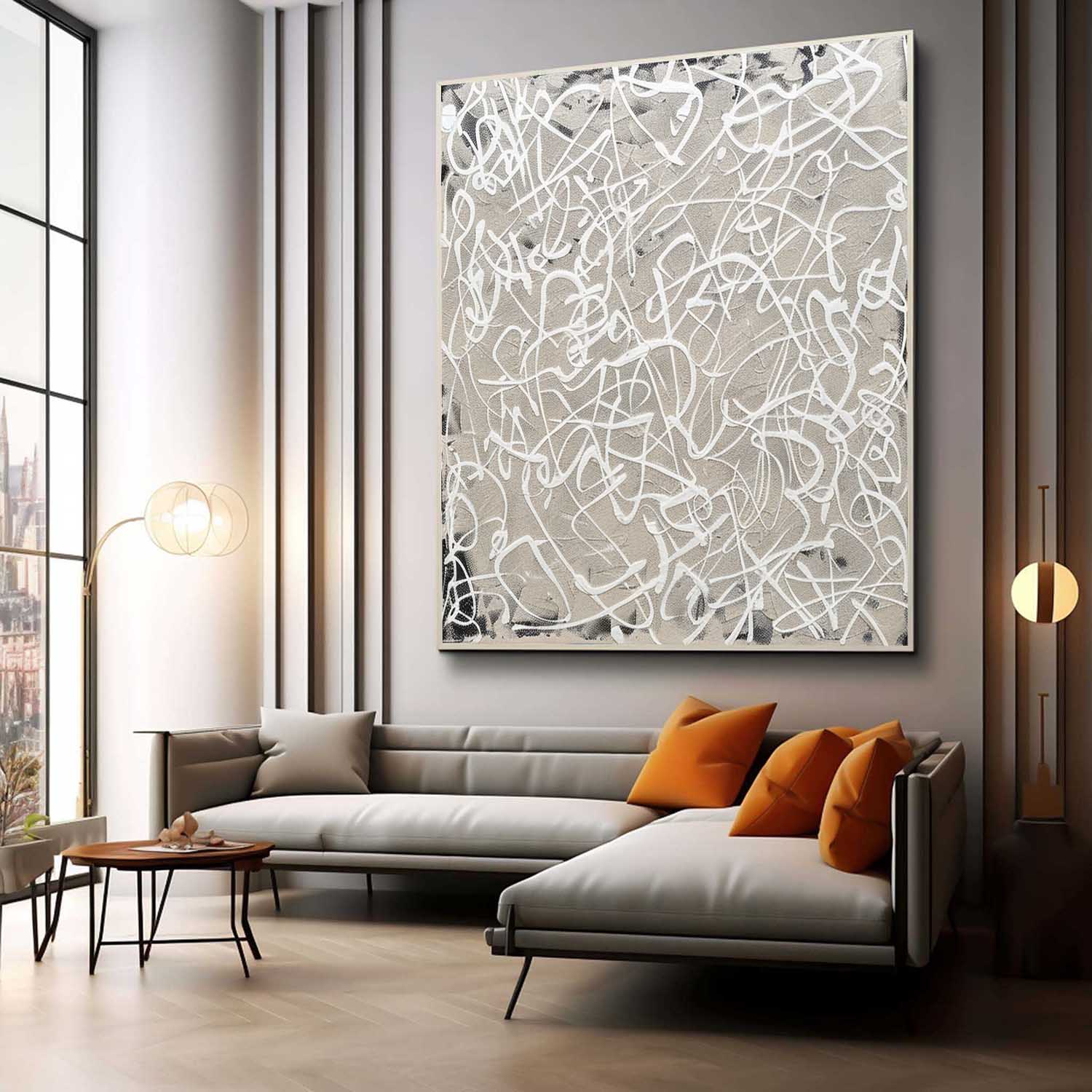 Large Grey and White Abstract Lines Canvas Art Grey and White Abstract Lines Oil Painting