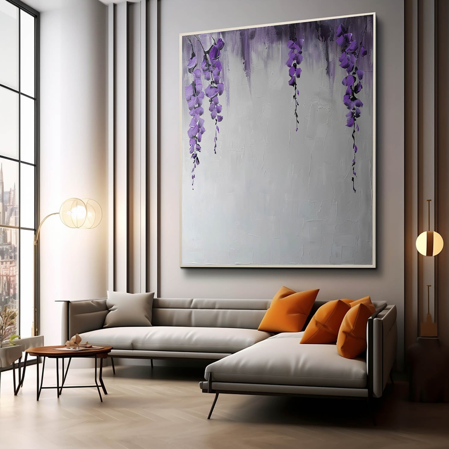 Wisteria Flower Oil Painting for Sale Purple Flowers Textured Canvas Art Purple and Gray Flower Wall Art Decor