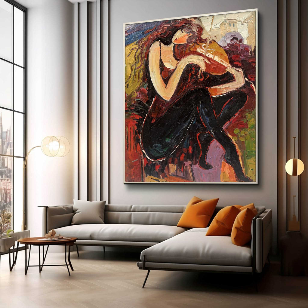 Violin Girl Oil Painting Music Room Wall Art Living Room Wall Hanging ...