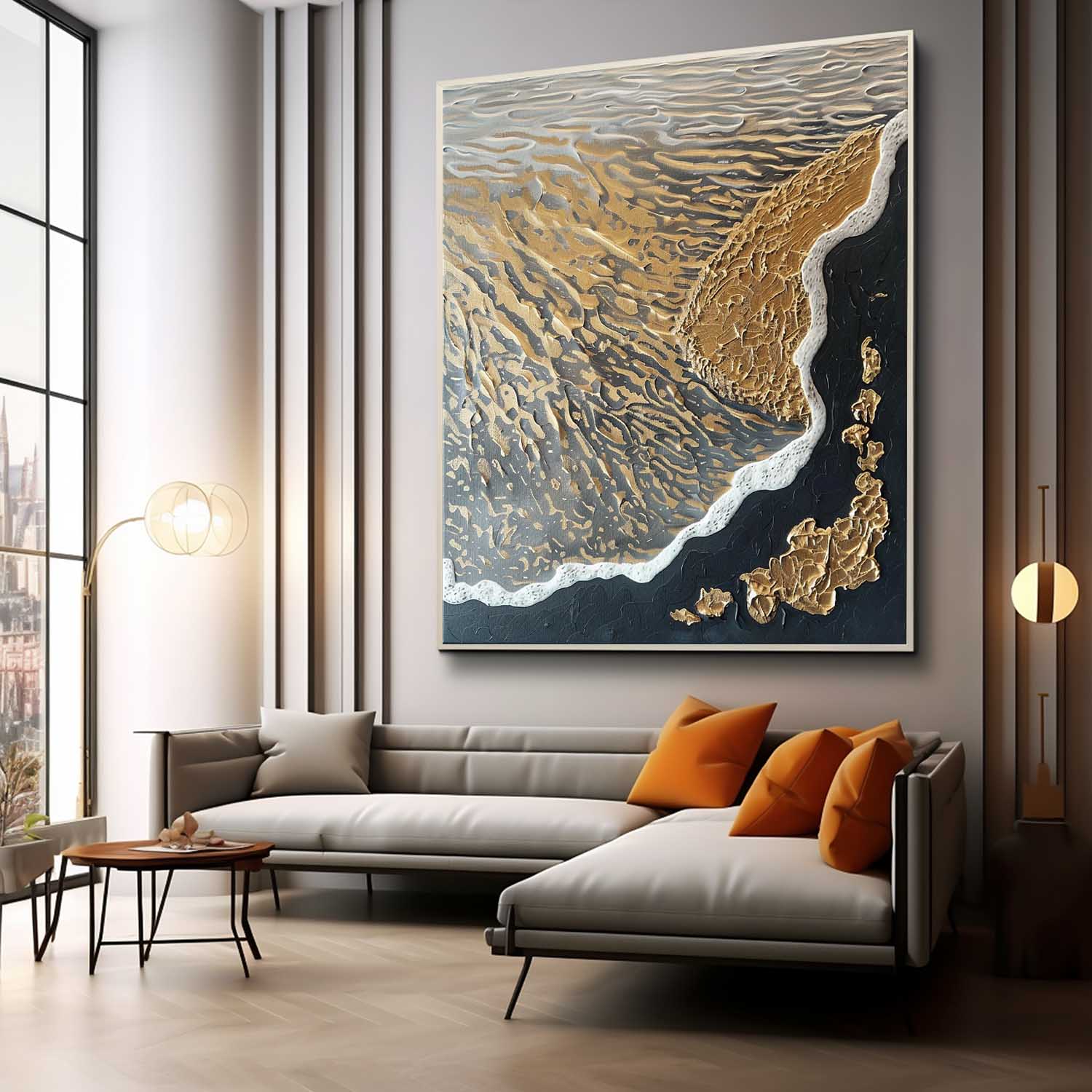 Black and Gold Ocean Waves Beach Wall Art for Sale Gold and Black Ocean Texture Painting Gold Ocean Art