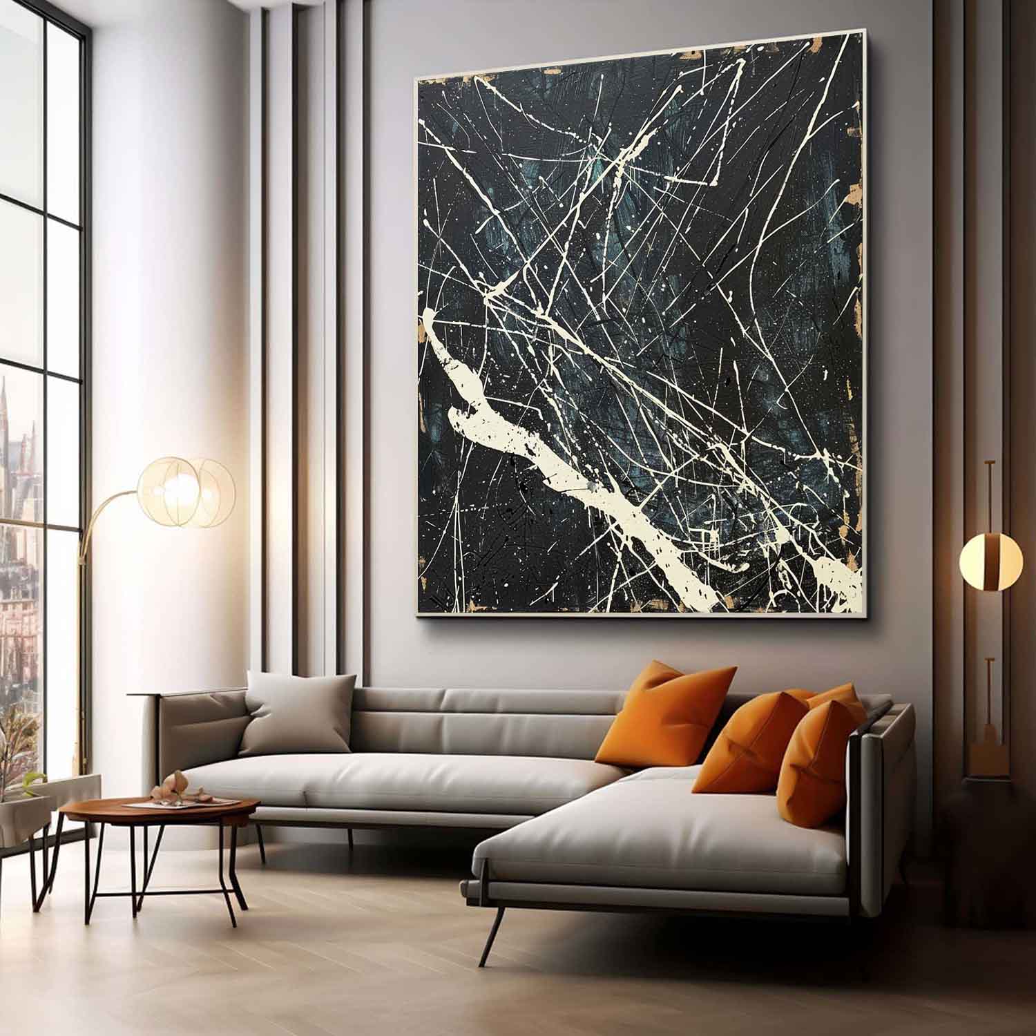 Black and White Abstract Expressionism Art Black and White Canvas Wall Decor Hanging Painting