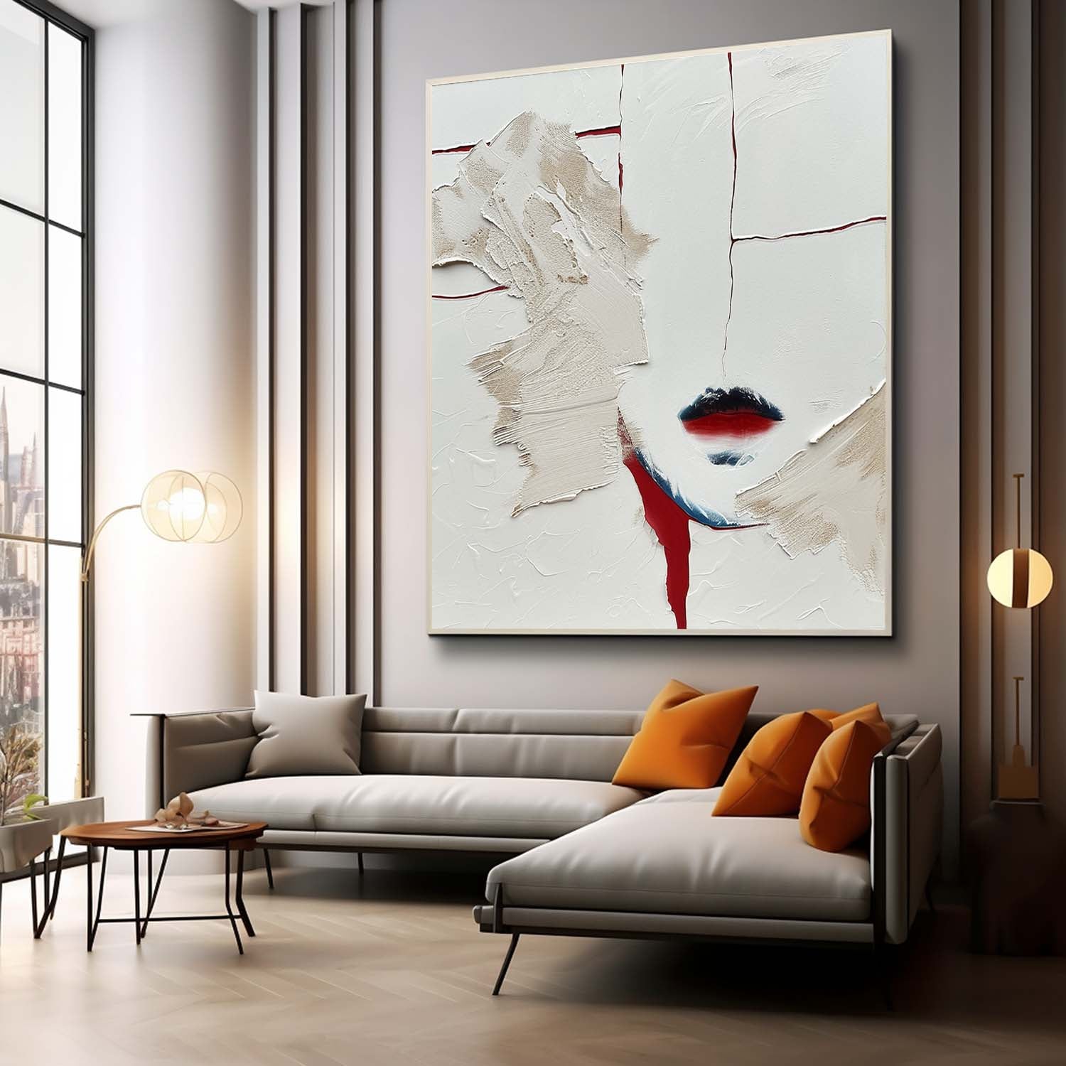 Large Red Lips Abstract Art for Sale Large Red Lips Plaster Texture Canvas Painting Red Lips Wall Art