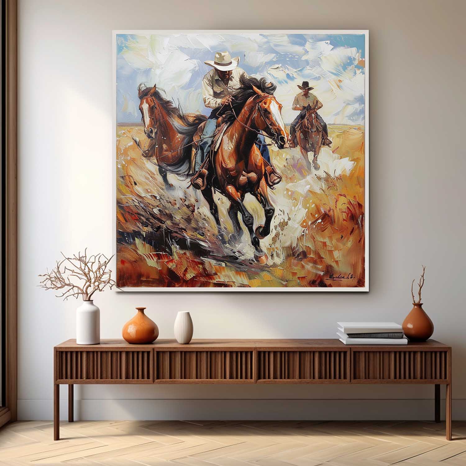 Prairie Cowboy Riding Oil Painting for Sale Modern Prairie Cowboy Riding Oil Painting Canvas Wall Art Decoration