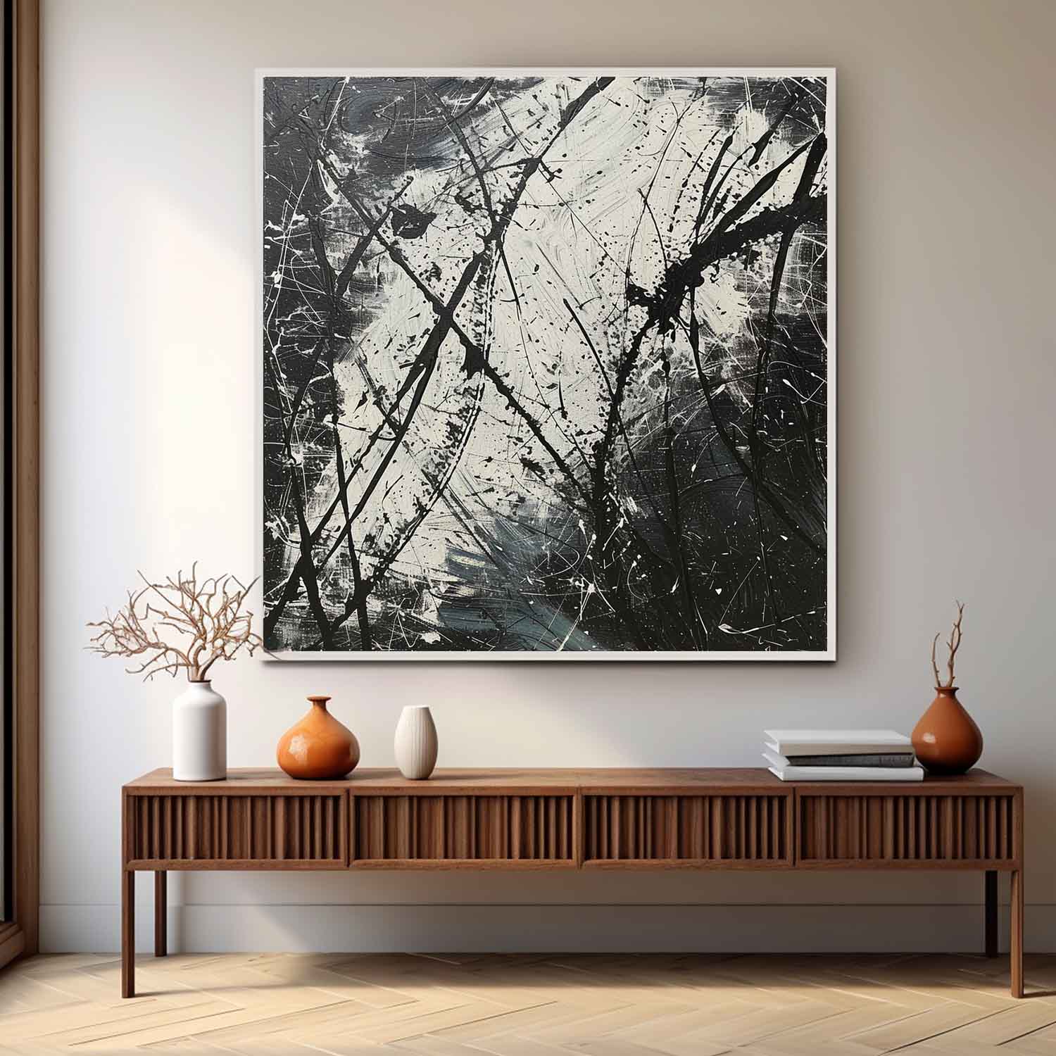 Black and White Expressionism Art Black and White Abstract Canvas Wall Decor Hanging Painting