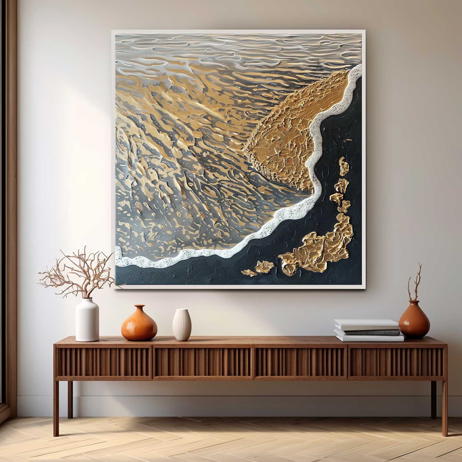 Black and Gold Ocean Waves Beach Wall Art for Sale Gold and Black Ocean Texture Painting Gold Ocean Art