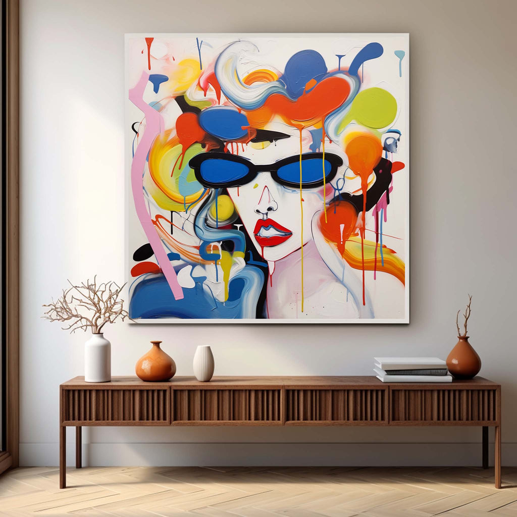 Cool Wearing Sunglasses Pop Art Funny Lady Abstract Portrait Pop Art ...