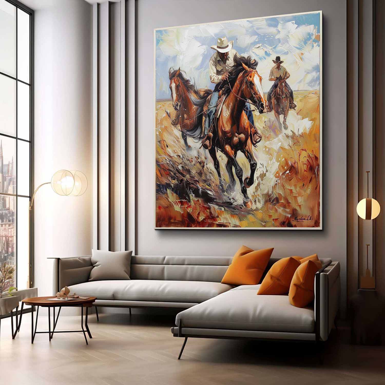 Prairie Cowboy Riding Oil Painting for Sale Modern Prairie Cowboy Riding Oil Painting Canvas Wall Art Decoration