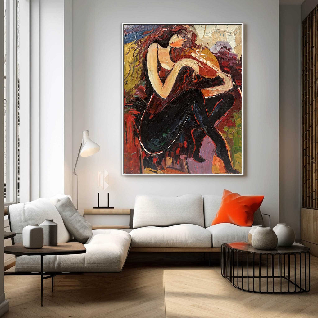 Violin Girl Oil Painting Music Room Wall Art Living Room Wall Hanging ...