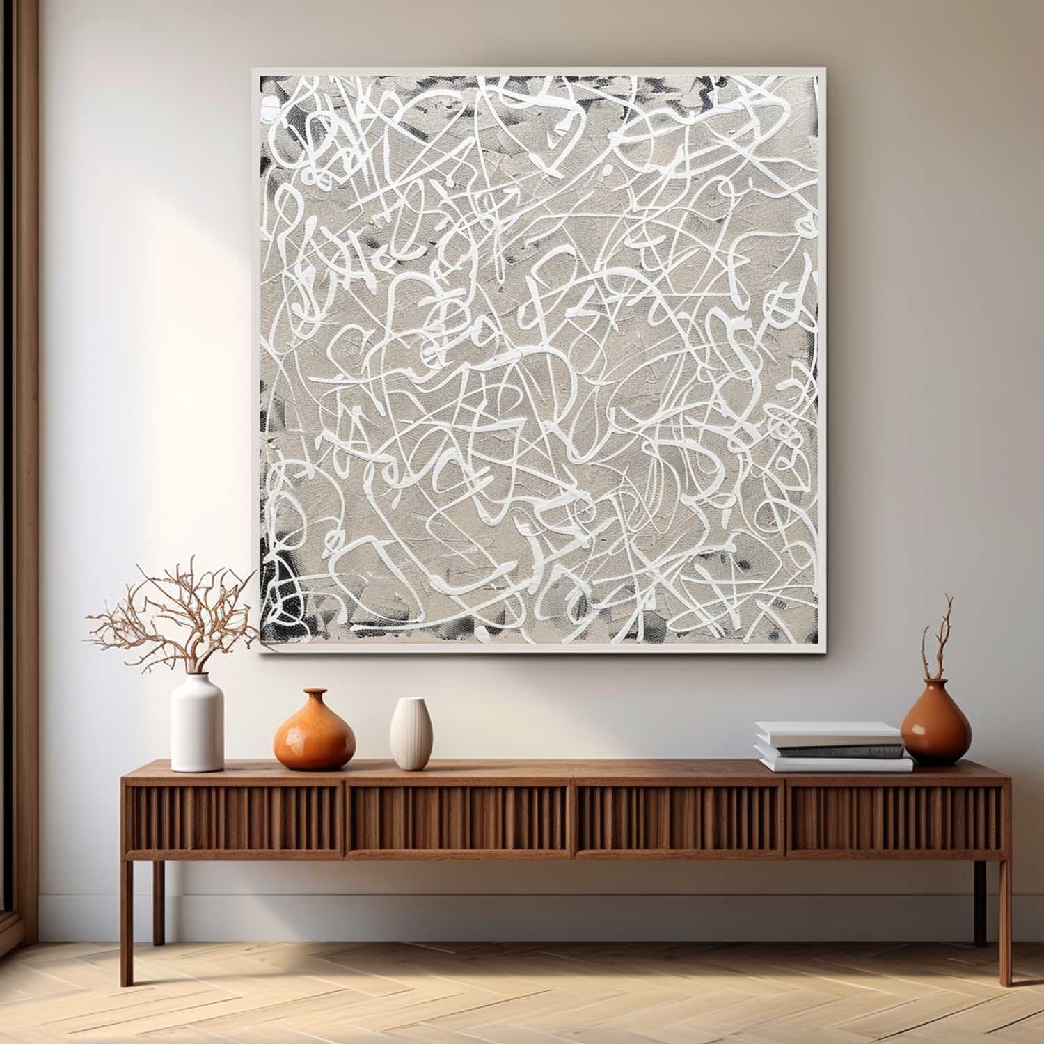 Large Grey and White Abstract Lines Canvas Art Grey and White Abstract Lines Oil Painting