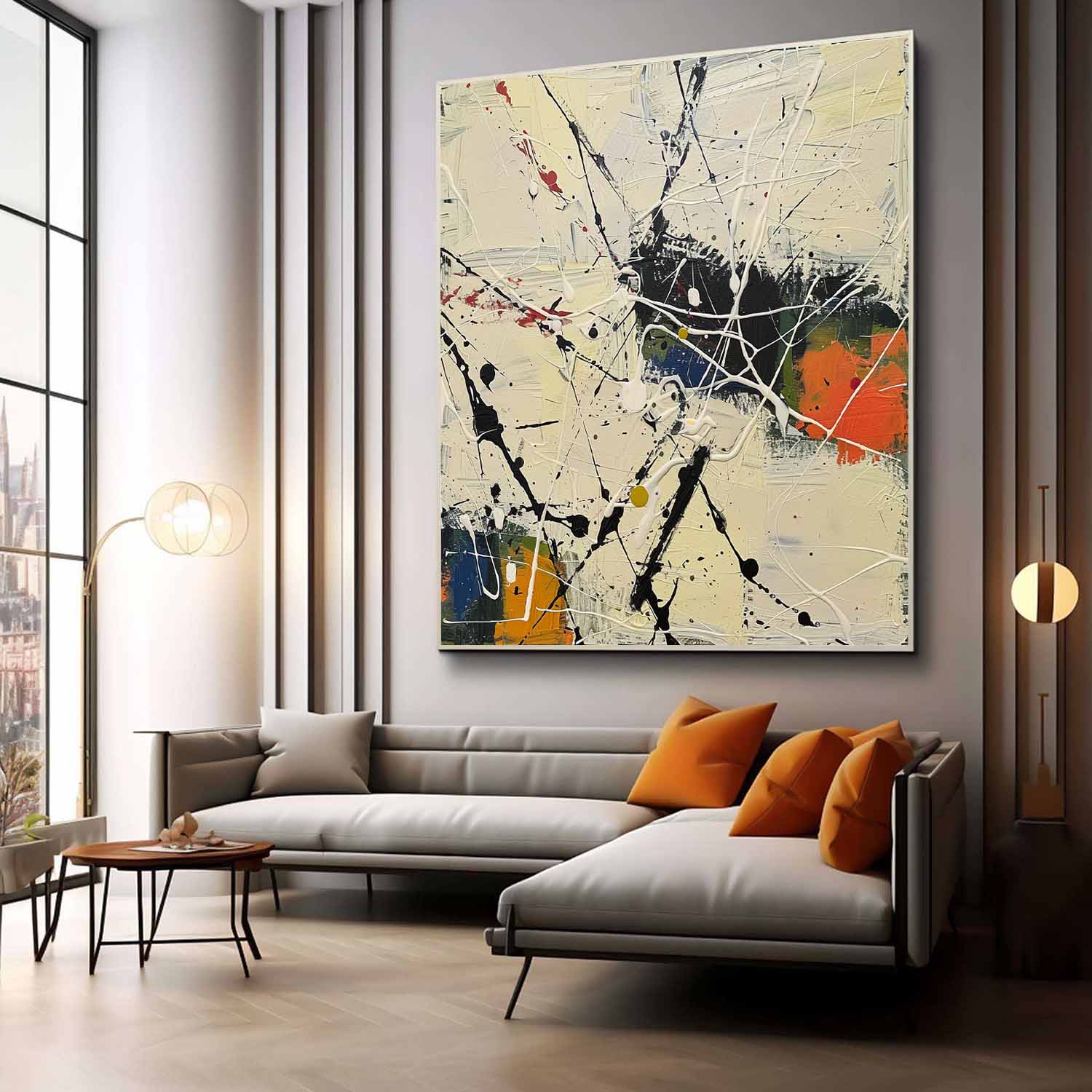 Large Beige Modern Wall Decor Painting Beige Abstract Canvas Art for Sale