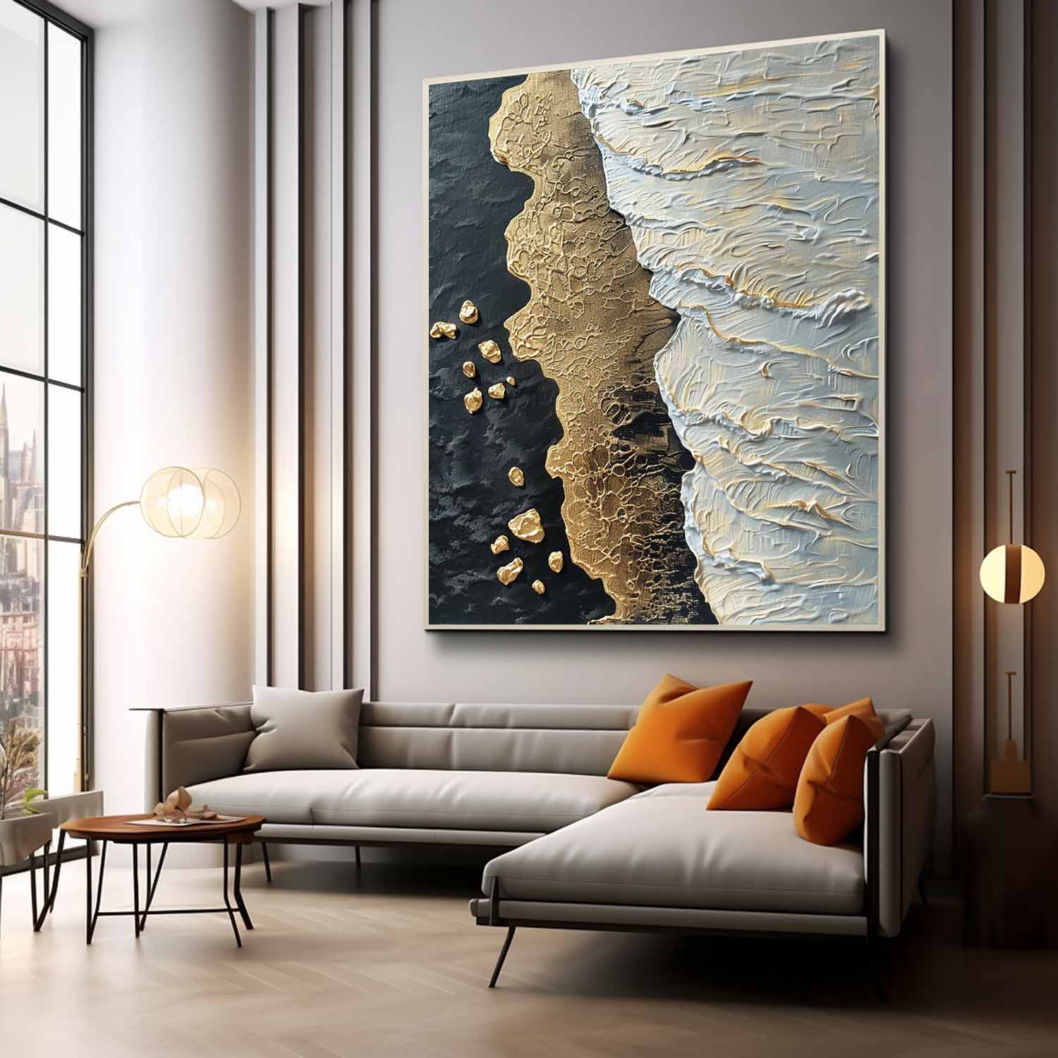 White and Gold Ocean Waves Beach Wall Art for Sale Gold and White Ocean Texture Painting Gold Ocean Art