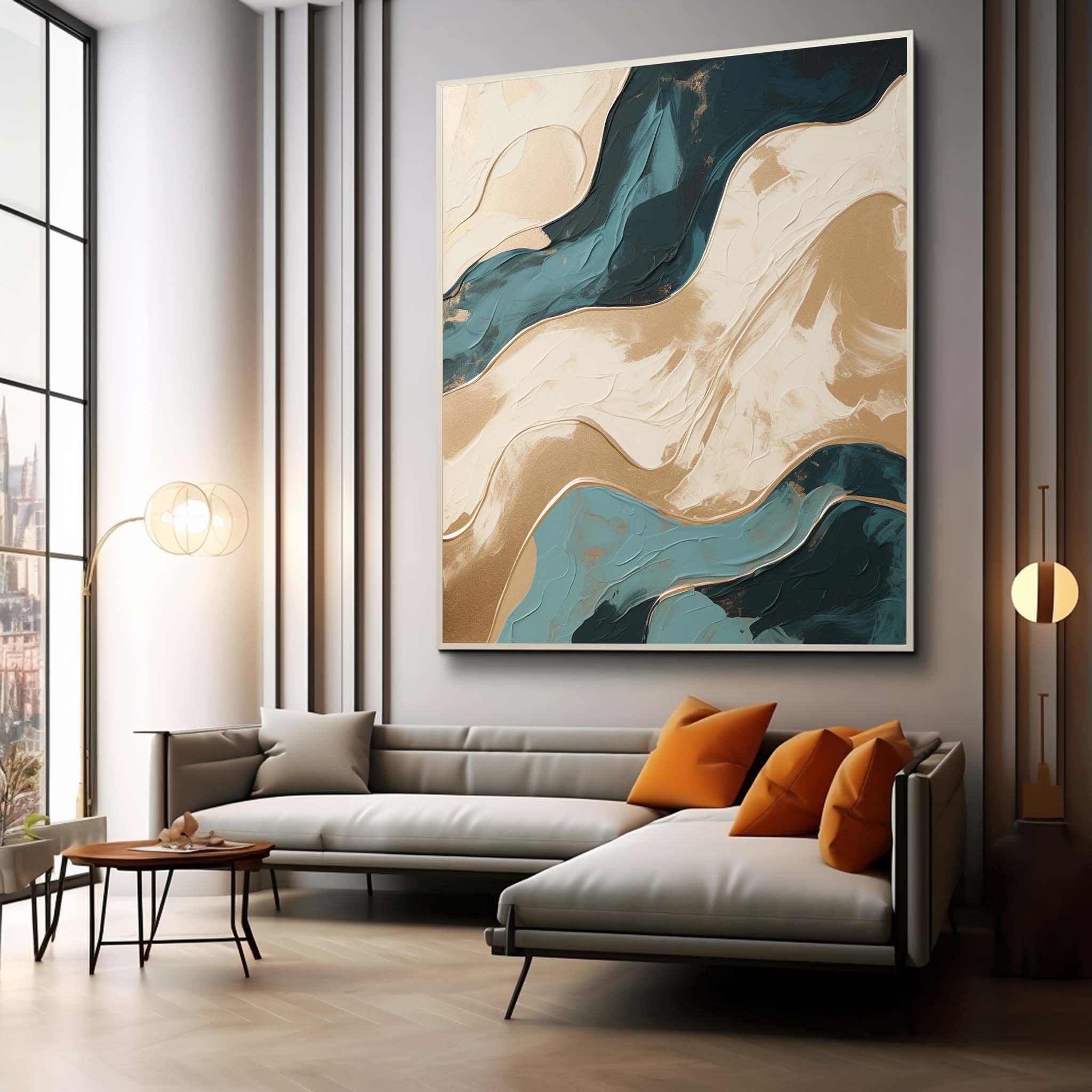 Gold and Blue Abstract Wall Art Gold and Blue Texture Painting Gold and Blue Minimalist Canvas Art