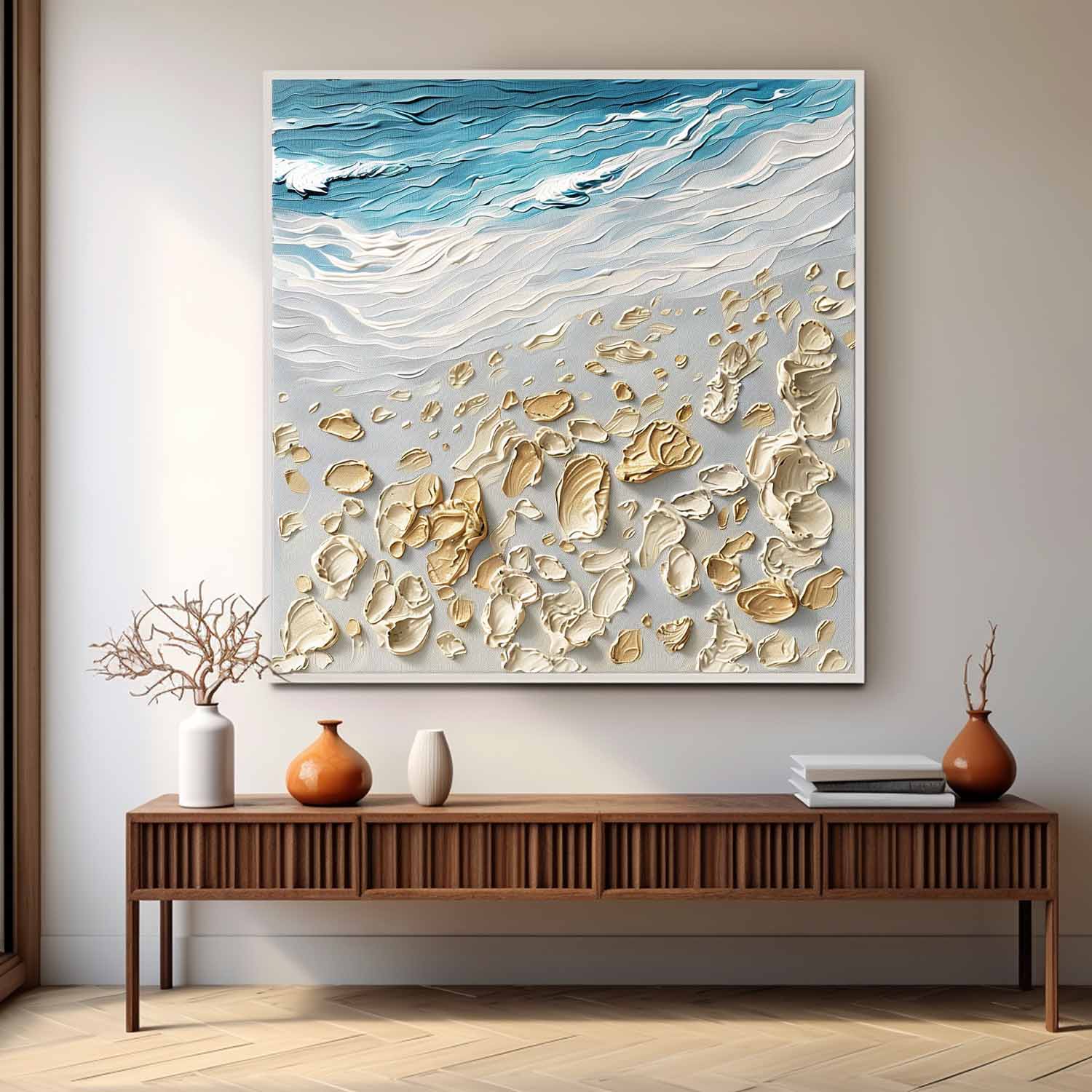 3D Coast Shell Beach Texture Painting Coast Shell Beach Texture Canvas Wall Art Decoration Hanging Painting