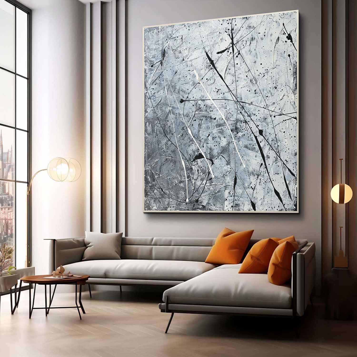 Smoky Grey and White Abstract Canvas Wall Art Decor Modern Grey and White Abstract Wall Paintings for Sale