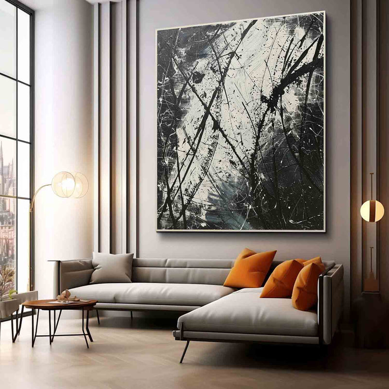 Black and White Expressionism Art Black and White Abstract Canvas Wall Decor Hanging Painting