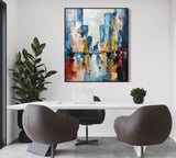 Large Modern Color Abstract Oil Painting Modern Urban Color Abstract Textured Canvas Art for Sale