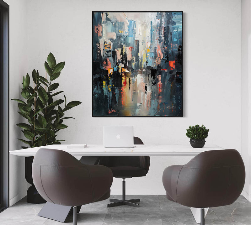 Large Modern City Night Scene Oil Painting Modern City Night Scene Textured Canvas Art for Sale