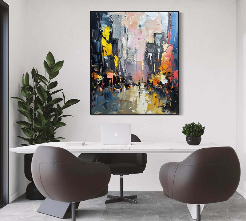 Large Color City Night Scene Oil Painting Color City Night Scene Textured Canvas Art for Sale