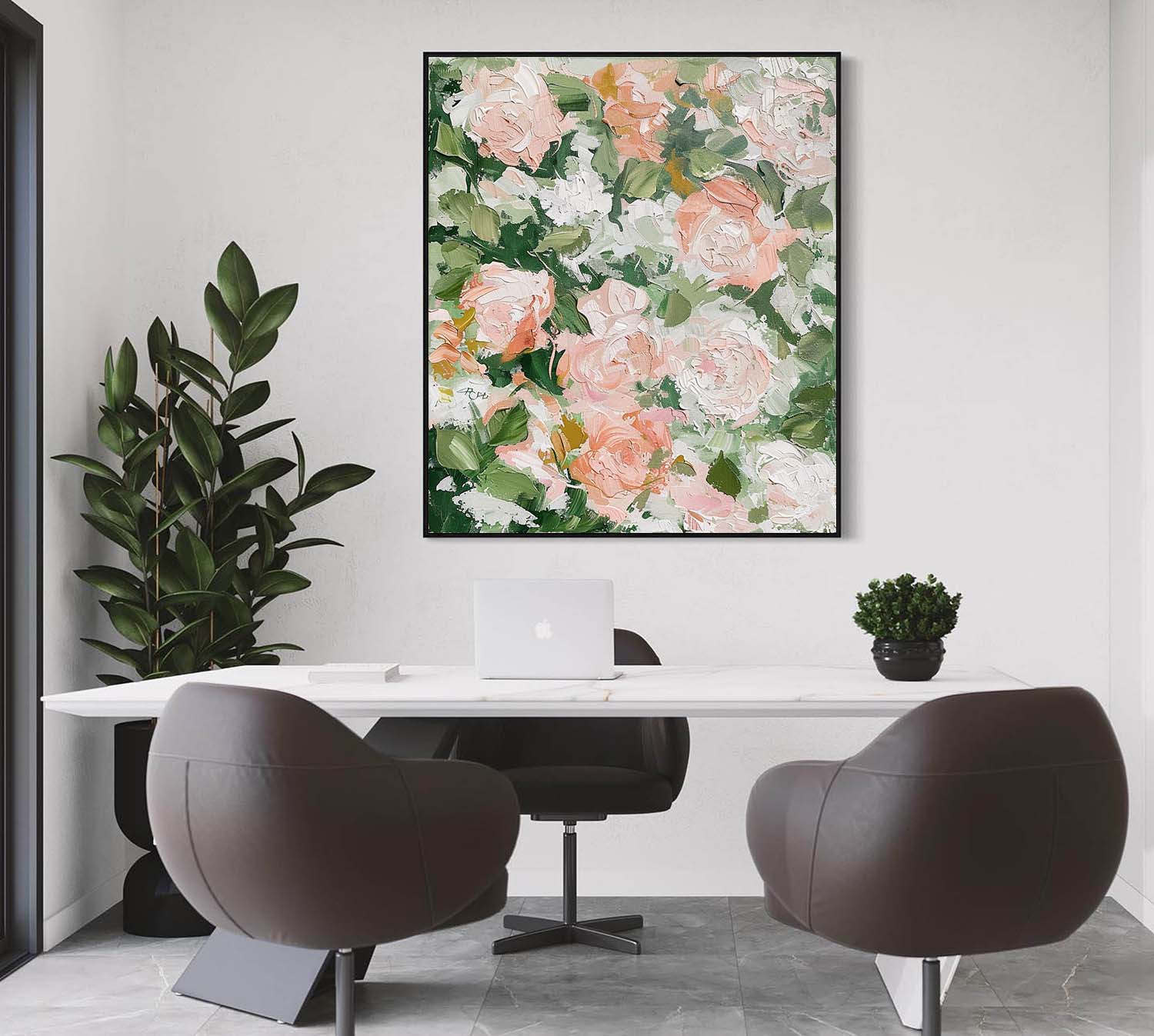 Large Flowers Abstract Canvas Wall Art Decor Hanging Painting Green Leaves and Flowers Oil Painting