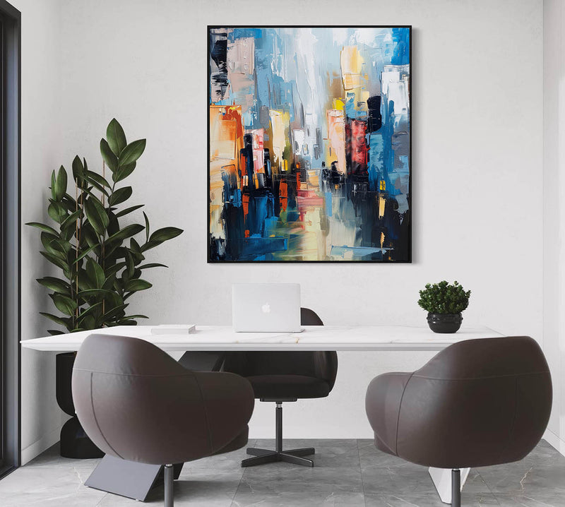 Large Modern Colorful City Night Scene Oil Painting Modern Colorful City Night Scene Textured Canvas Art for Sale