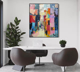 Large Modern City Abstract Oil Painting Modern City Abstract Texture Canvas Art for Sale