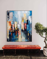 Large Modern Colorful City Night Scene Oil Painting Modern Colorful City Night Scene Textured Canvas Art for Sale